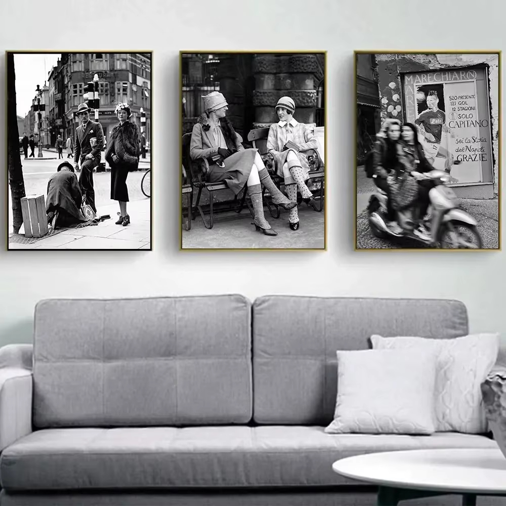 Italy Fashion Street - Impression photographique vintage noir et blanc,