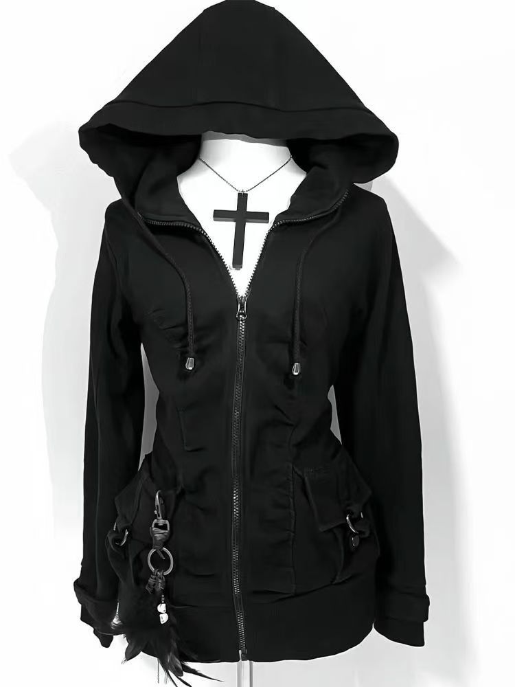Street Fashion Zip Up Hoodie - Sweat-shirt à capuche décontracté pour femmes,