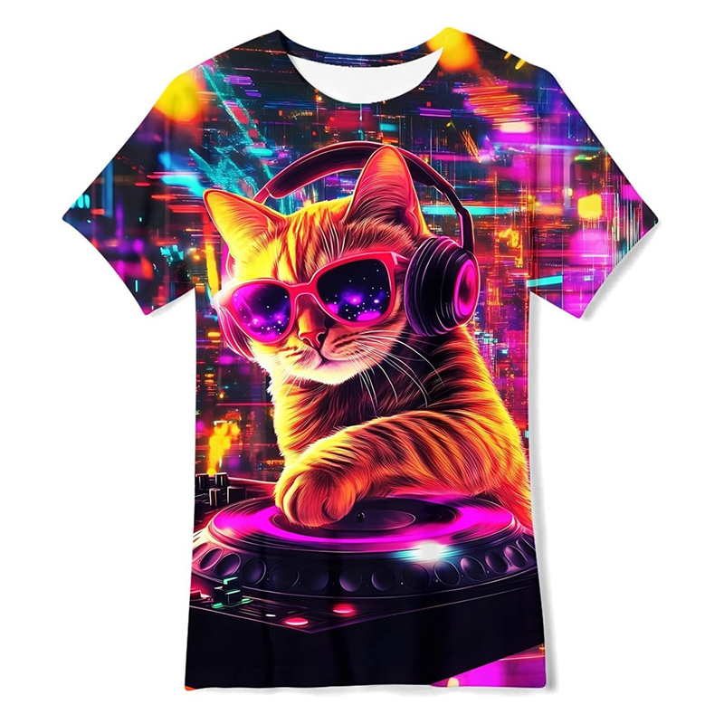Street Fashion Trend 2025 - T-shirt Néon Hip Hop Cat pour