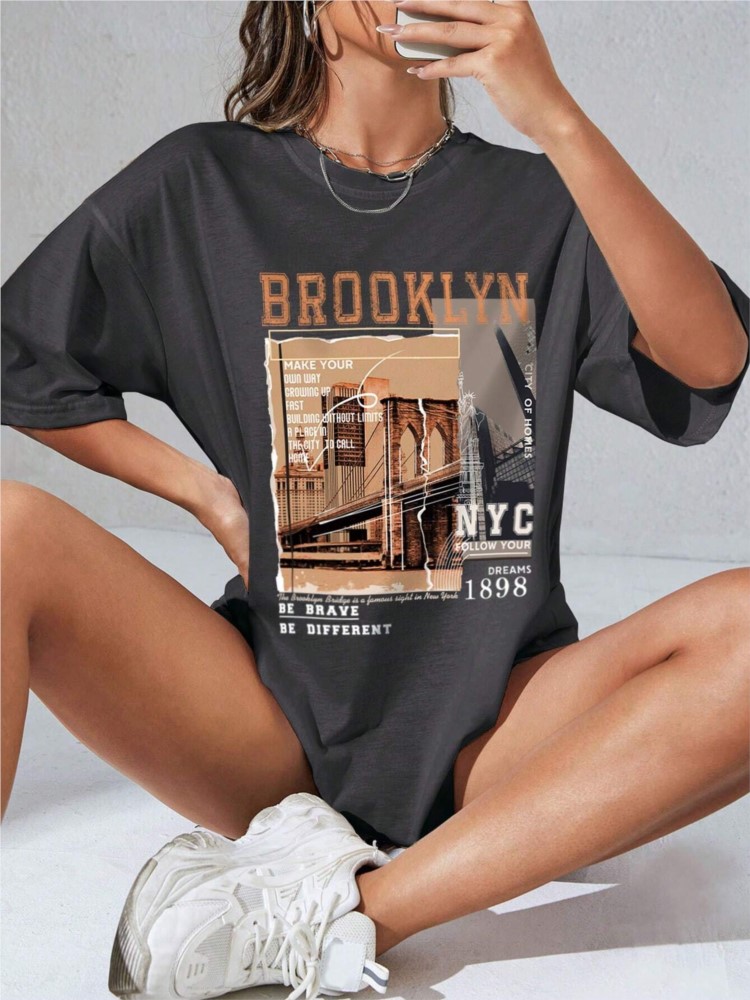 Street Fashion Nyc - Printemps femme coton T-Shirts lettre Brooklyn