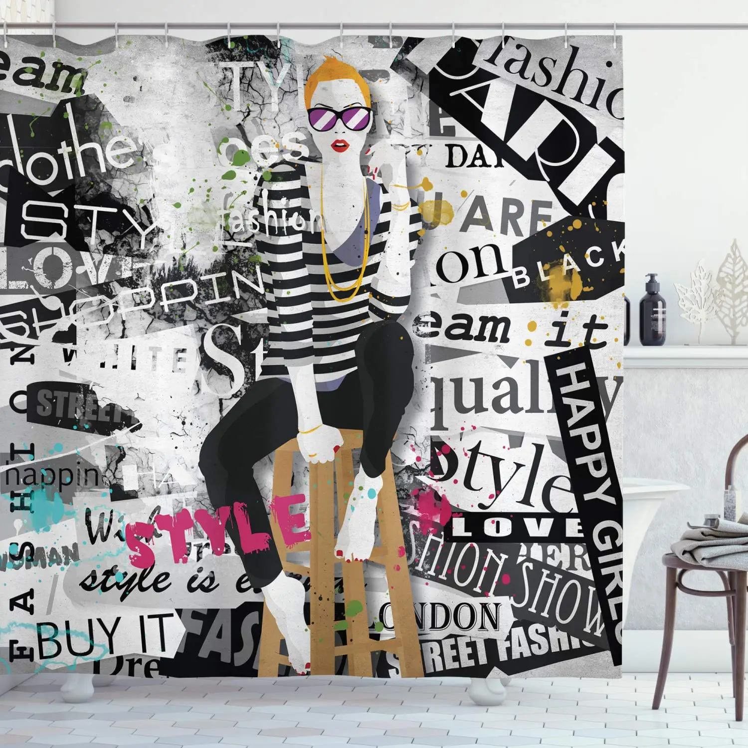 Street Fashion Pose - Rideau de Douche Femme Tendance :