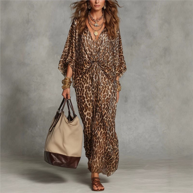 Italy Fashion Street - Robe longue décontractée pour femme, imprimé