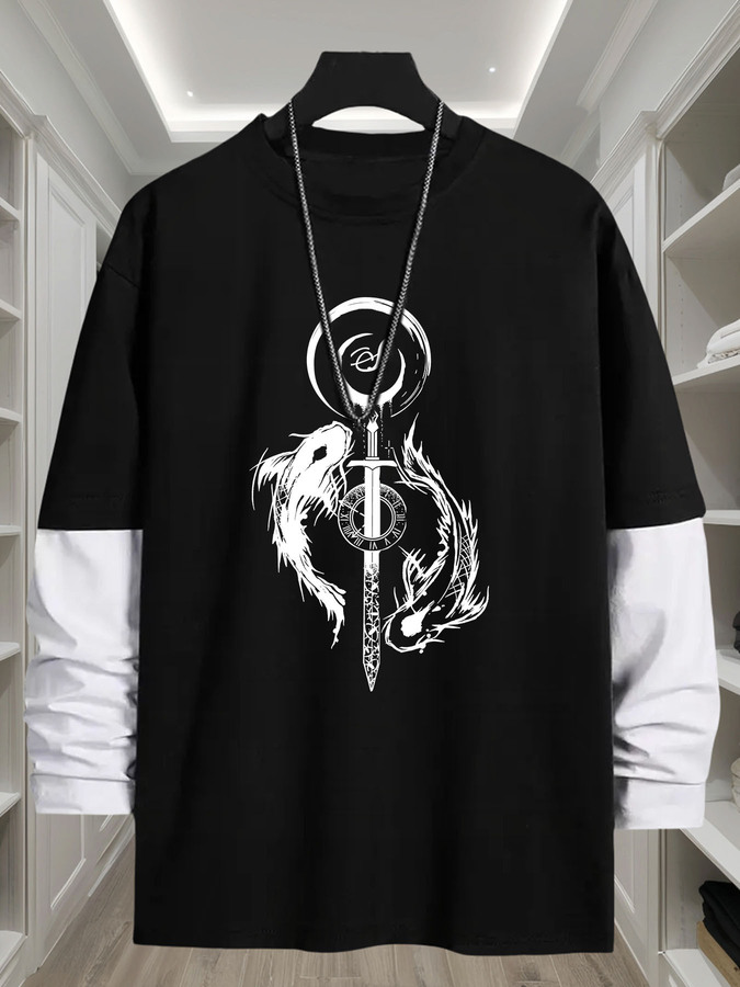 Italy Fashion Street - T-shirt à manches longues 2-en-1 imprimé