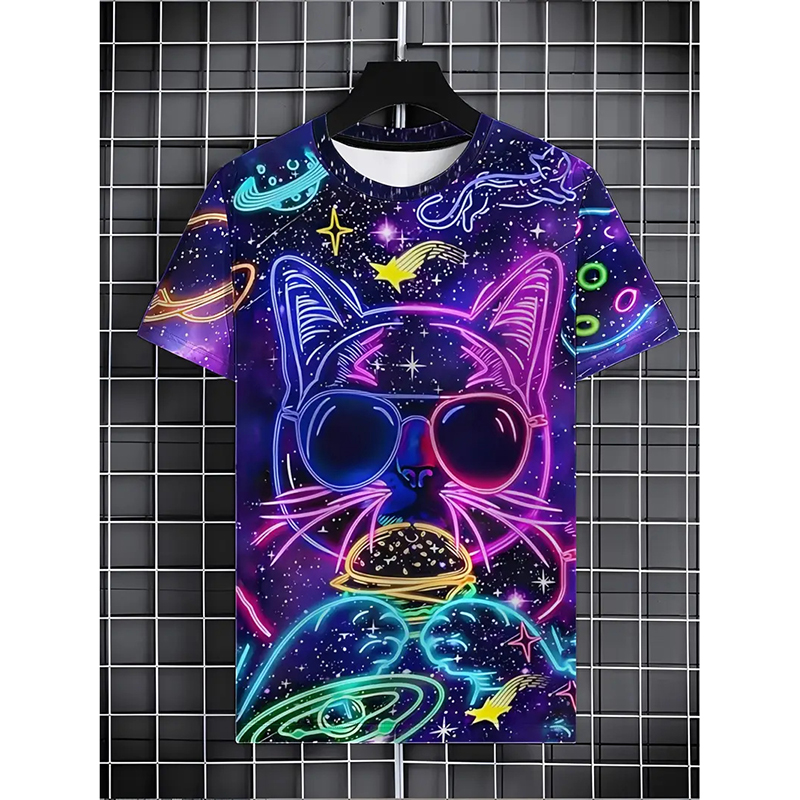 T-shirt Néon Hip Hop Cat pour  - Street Fashion Trend 2025 avis et prix