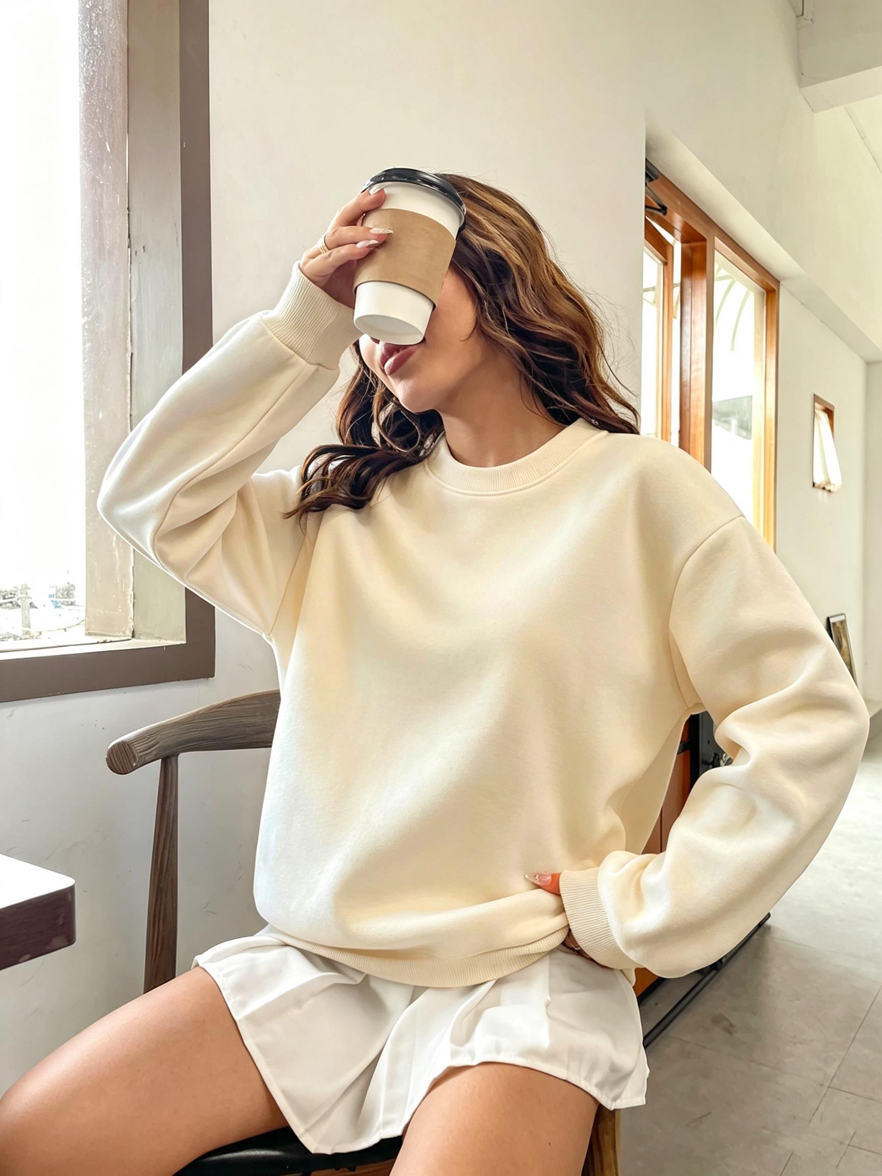 Sweat-shirt coréen surdimensio - Oversized Crewneck Fleece avis et prix